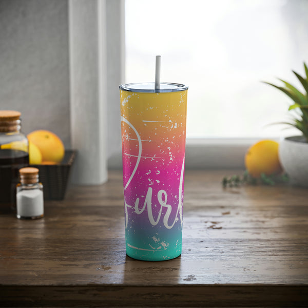 Surf Distressed Hibiscus Skinny Steel Tumbler with Straw, 20oz