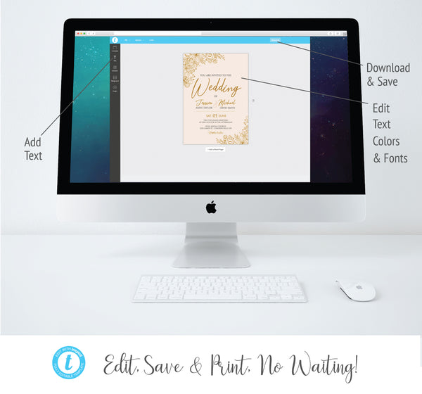 Rose Gold Floral Wedding Invitation Set