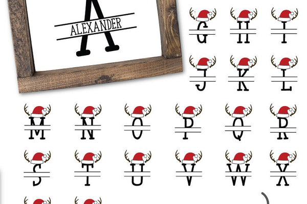 Santa Hat Split Monogram SVG DXF EPS Silhouette Cut File