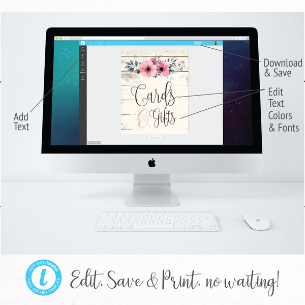 Wedding Event Welcome Cards and Gifts Table Sign - Antique White Floral Sign - Wedding Cards Table Sign - 8x10 Floral Event Welcome Sign