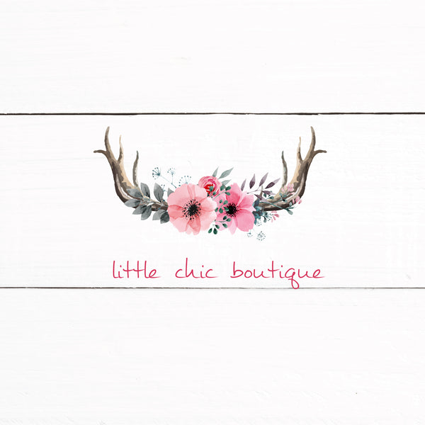 Floral Antler Rustic Shabby Chic Logo - Predesigned Logo Customized With Your Information