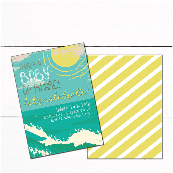 Beach Surf Theme Baby Shower Invitations - Beach Baby Sprinkle Invitation