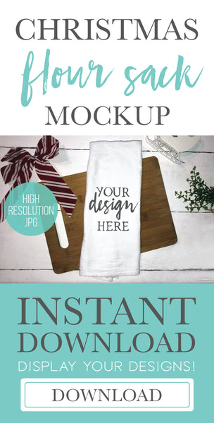 Christmas Theme Tea Towel Flour Sack Mockup
