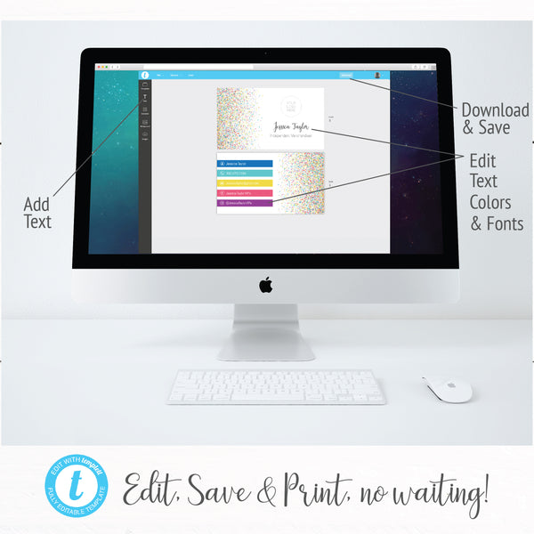 Rainbow Confetti Business Card Printable Template