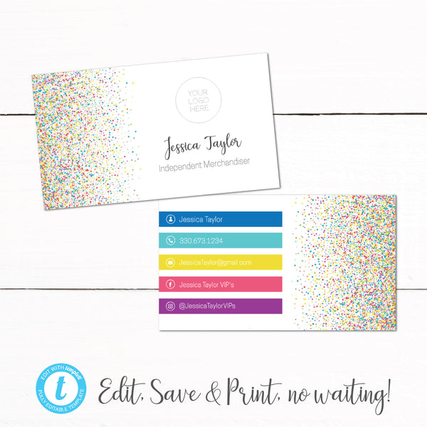 Rainbow Confetti Business Card Printable Template