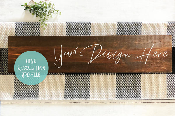 Dark Wood Espresso Horizontal Sign Mockup - Buffalo Plaid Christmas Sign Mockup