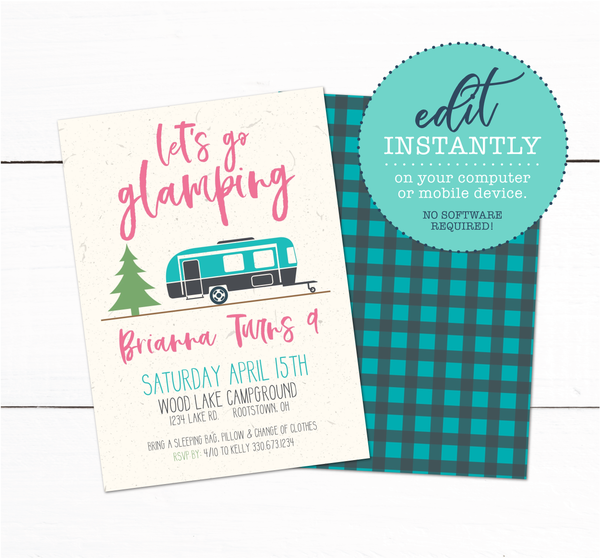 Glamping Camper Camping Invitation