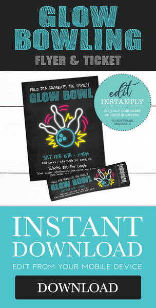 Glow Bowling Event Fundraiser Flyer & Ticket