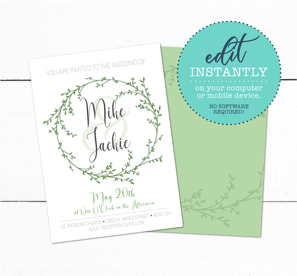 Laurel Wreath Spring Garden Wedding Invitation