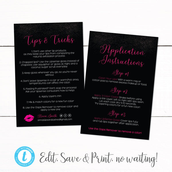 Lip Shadow Lipsense Tips Tricks Application Instruction Cards - Tips and Tricks Card - Customer Thank You Card - Application Card - Glitter