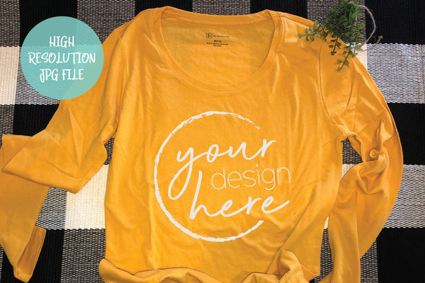 Mustard Yellow Long Sleeve Shirt Mockup