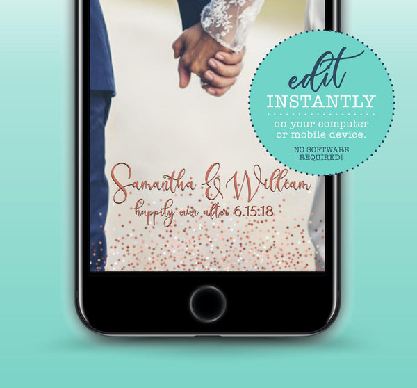 Rose Gold Glitter Wedding Anniversary Bridal Shower Snapchat Geofilter