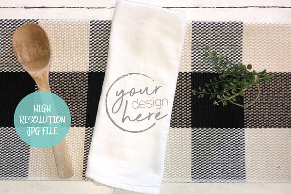 Tea Towel Flour Sack Mockup - Buffalo Plaid