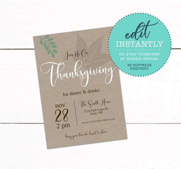 Thanksgiving Dinner & Drinks Invitation