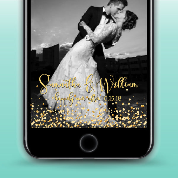 Wedding Anniversary Bridal Shower Gold Glitter Snapchat Geofilter