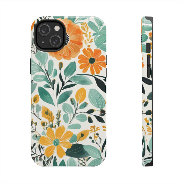 Boho Mint Orange Floral Tough Phone Case