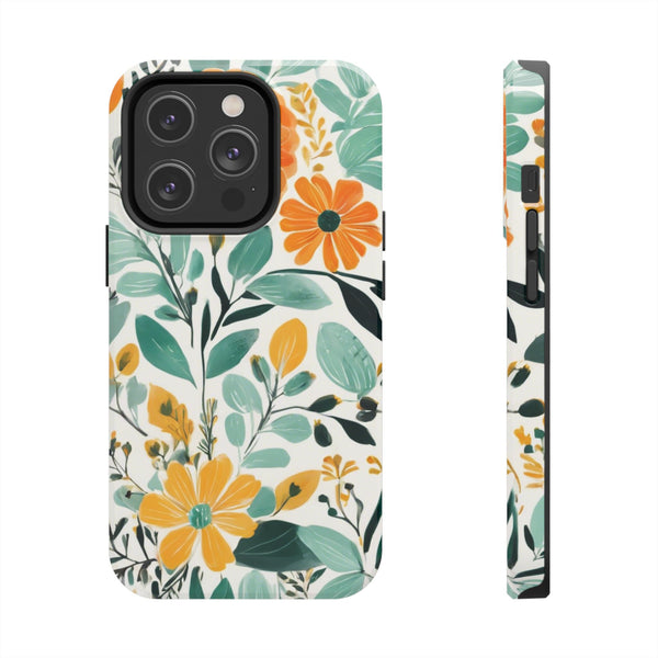 Boho Mint Orange Floral Tough Phone Case