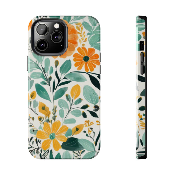 Boho Mint Orange Floral Tough Phone Case