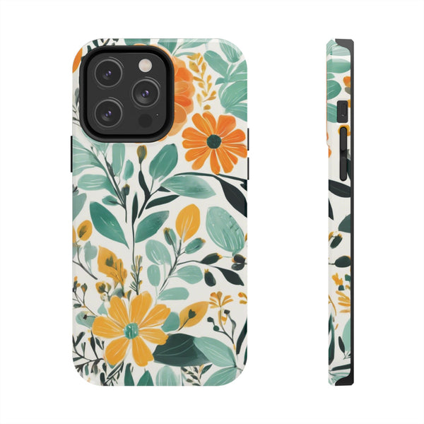 Boho Mint Orange Floral Tough Phone Case