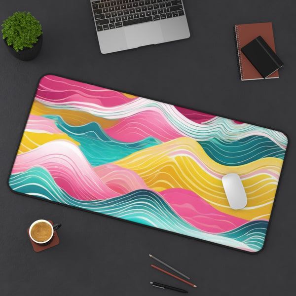 Pink Teal Ocean Waves Desk Mat