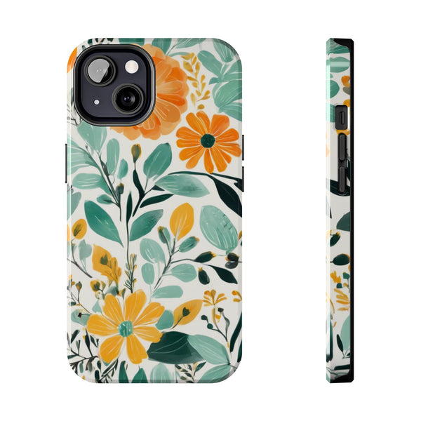 Boho Mint Orange Floral Tough Phone Case