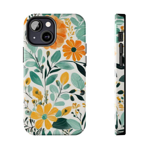 Boho Mint Orange Floral Tough Phone Case