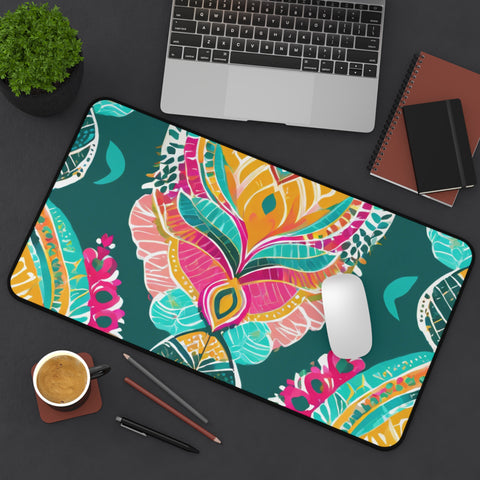 Pink and Teal Paisley Desk Mat