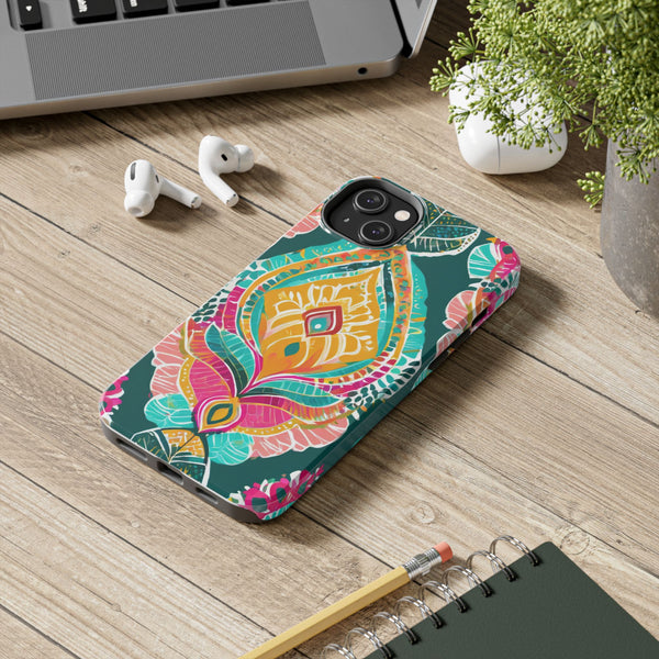 Pink Teal Paisley Tough Phone Case