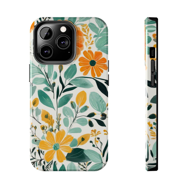 Boho Mint Orange Floral Tough Phone Case