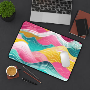 Pink Teal Ocean Waves Desk Mat