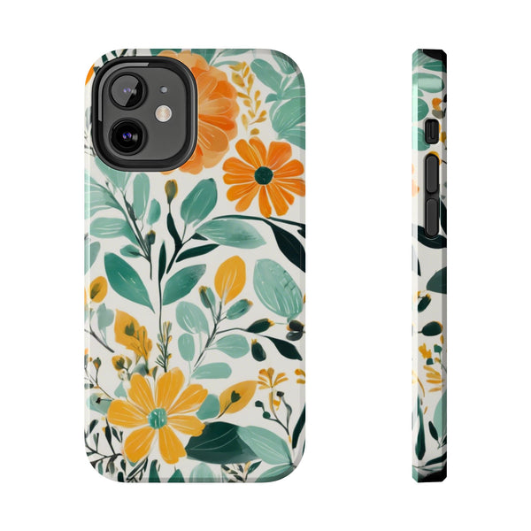 Boho Mint Orange Floral Tough Phone Case