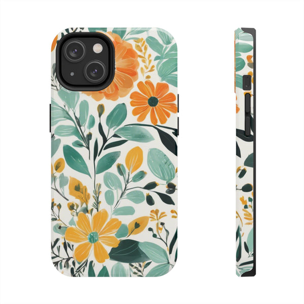 Boho Mint Orange Floral Tough Phone Case