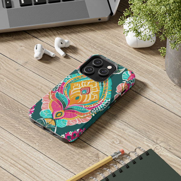 Pink Teal Paisley Tough Phone Case