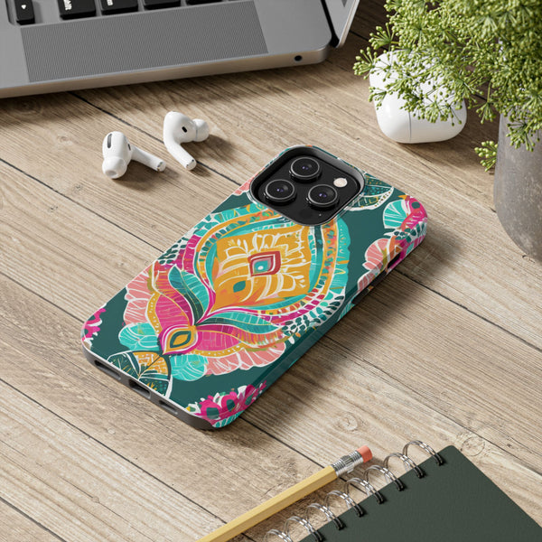 Pink Teal Paisley Tough Phone Case