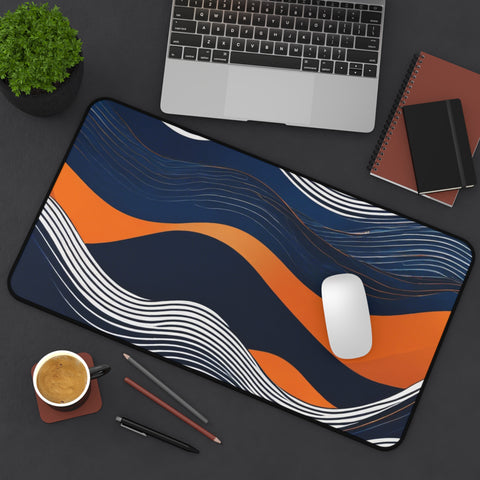 Navy Orange Ocean Wave Desk Mat