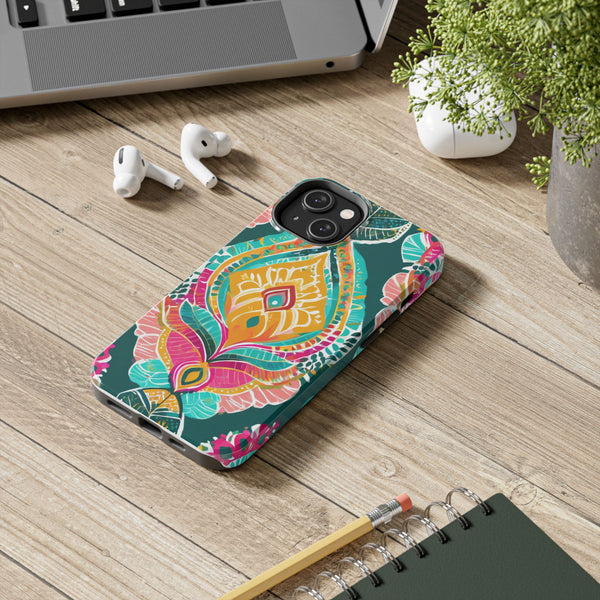 Pink Teal Paisley Tough Phone Case