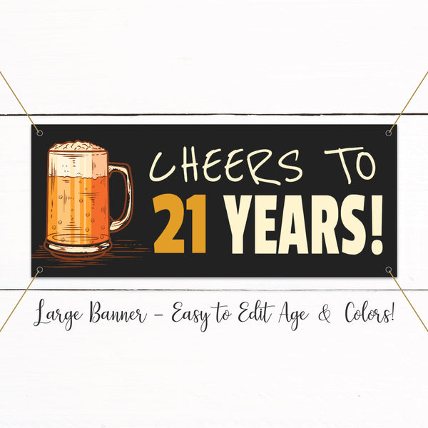 21st Birthday Banner - 40th Birthday Banner - 30th Birthday Banner - Cheers Beer Birthday Banner - Adult Birthday Decor - Surprise Birthday Party