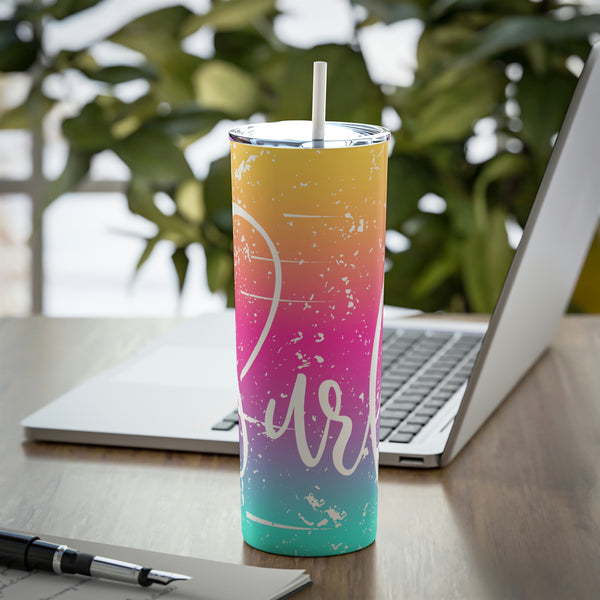 Surf Distressed Hibiscus Skinny Steel Tumbler with Straw, 20oz