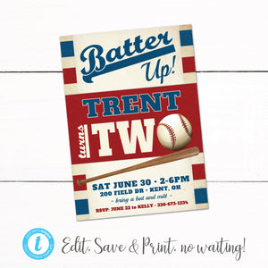 Baseball Birthday Party Invitation - Vintage Baseball Invitation - Printable Baseball Invitation - Boys Birthday Invitation - Baseball Party