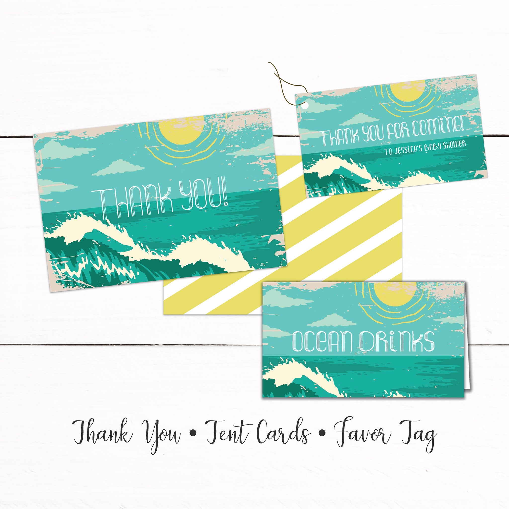 Beach Surf Baby Shower Thank You Gift Tag Tent Cards - Baby Shower Beach Theme - Ocean Surf Shower Theme - Shower Decor - Automatic Download