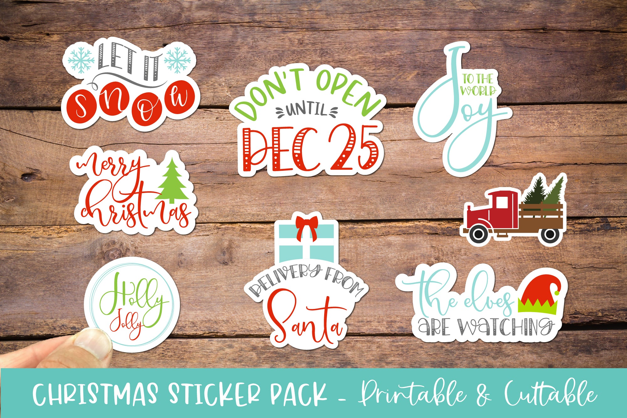 Christmas Sticker Bundle 8 Pack - Printable Cuttable PNG