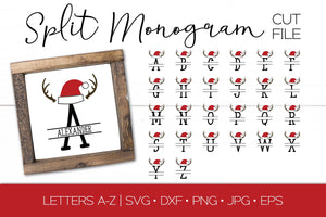 Santa Hat Split Monogram SVG DXF EPS Silhouette Cut File