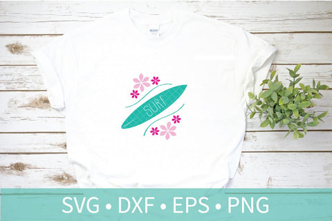 Surfboard Surf Flowers SVG DXF EPS Silhouette Cut File