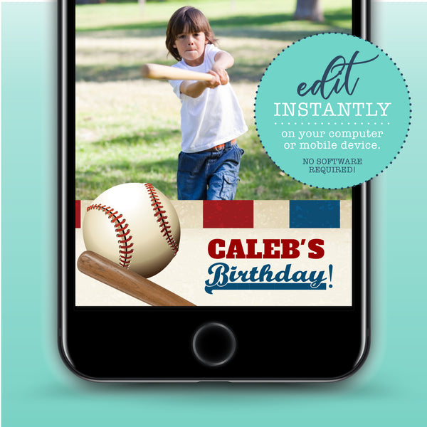 Baseball Birthday Party Snapchat Geofilter - Vintage Baseball picture geo filter - Baseball Party Decor - Boys Birthday - Summer Birthday