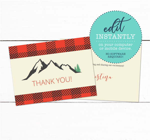 Buffalo Plaid Mountains Lumberjack Thank You Card