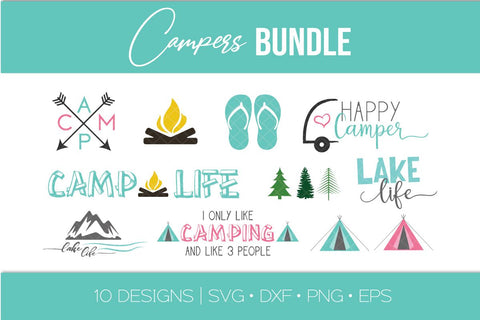 Camping Camper Bundle SVG DXF EPS Silhouette Cut File