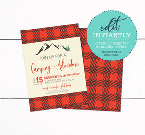 Plaid Camping Campout Invitation
