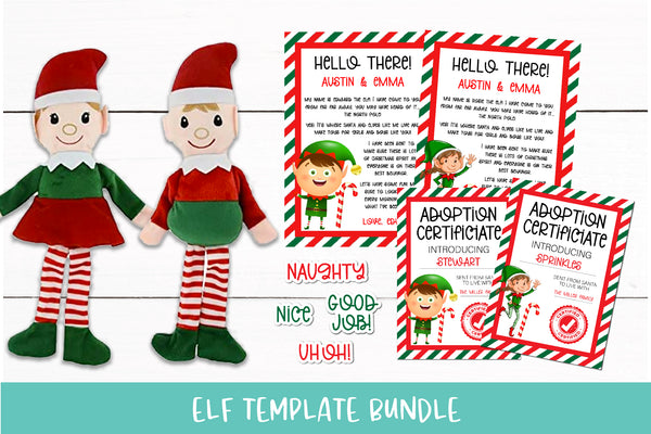 Christmas Elf Adoption Certificate Welcome Letter and Sticker Bundle