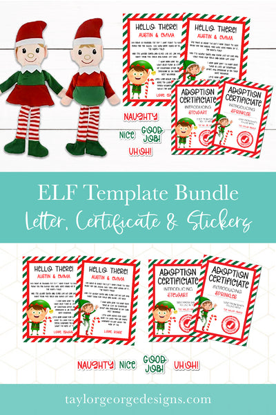 Christmas Elf Adoption Certificate Welcome Letter and Sticker Bundle