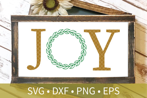 Joy Laurel Wreath Christmas Sign SVG PNG DXF Cut File